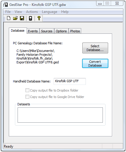 Database tab