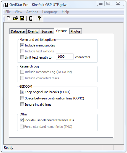 Options tab
