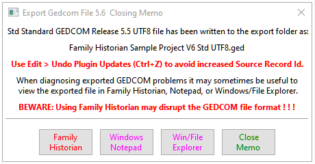 Export Gedcom File Closing Memo
