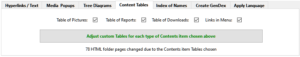 Content Tables Tab