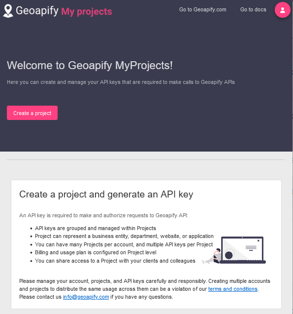 Geoapify Create a Project Page Geoapify Create a Project Page