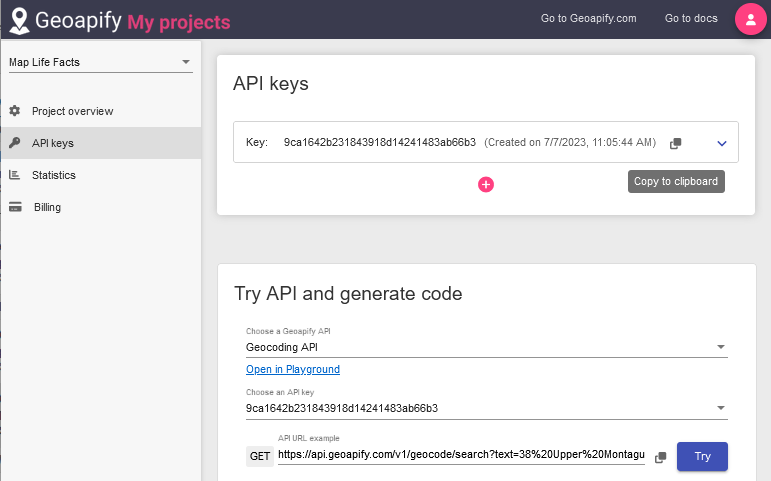 Geoapify API Keys Page Geoapify API Keys Page