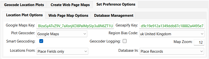 Location Plot Options