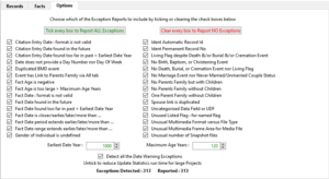 Options tab Report Settings